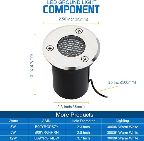 EAGLOD 3W LED Well Light - Low Voltage Landscape Lights, 12V-24V Outdoor In Ground Lighting with Honeycomb Version