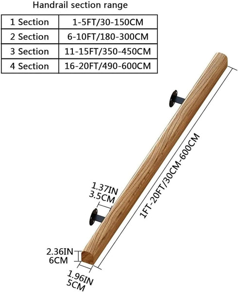 PAUANI 1ft-20ft 1ft/30c Wall Mount Stair Railing Handrail - Wooden Stair Handrail, Indoor Safety Anti-slip Support Rod