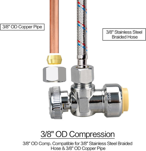 1/2/5/10/20pcs Stop Valves, 1/2" 3/8" Angle Stop Valve, Push to Connect, Chrome Plated Brass for Faucet, Toilet