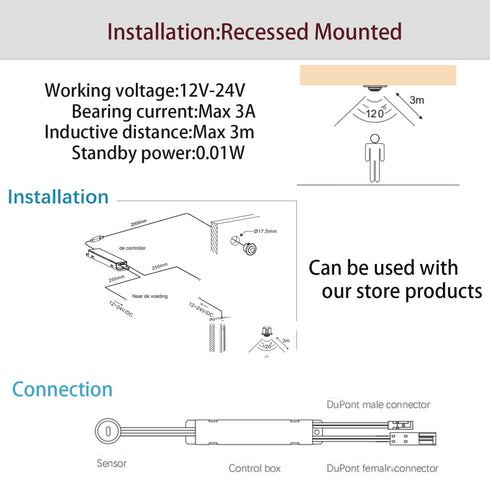 Closet Counters 12V 12/24V 3A) VST Motion Sensor Light Switch, IR Sensor Switch, Led Light Automatic Switch for Light