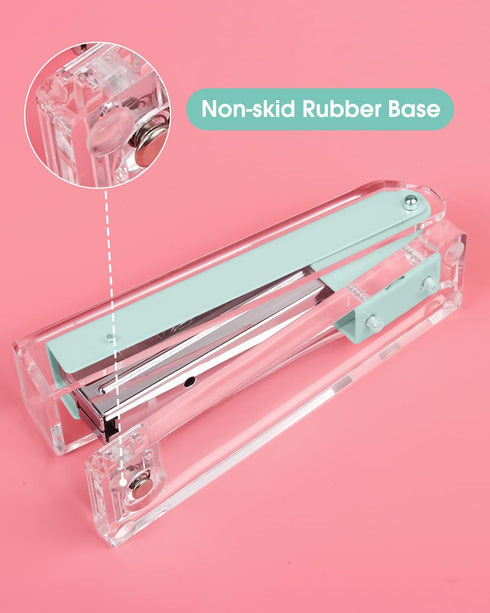 Clear Acrylic Stapler, Elegant Modern Desktop Stapler, Office Accessory for Home, School, or Office (Macaron Green)