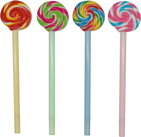 Maydahui 20PCS Rainbow Swirl Lollipops Shaped Rollerball Pens Black Gel Ink for School Office Home