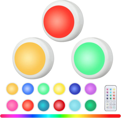 RGBW Color Changing Puck Lights with Wireless Remote - 16 Colors Dimmable
