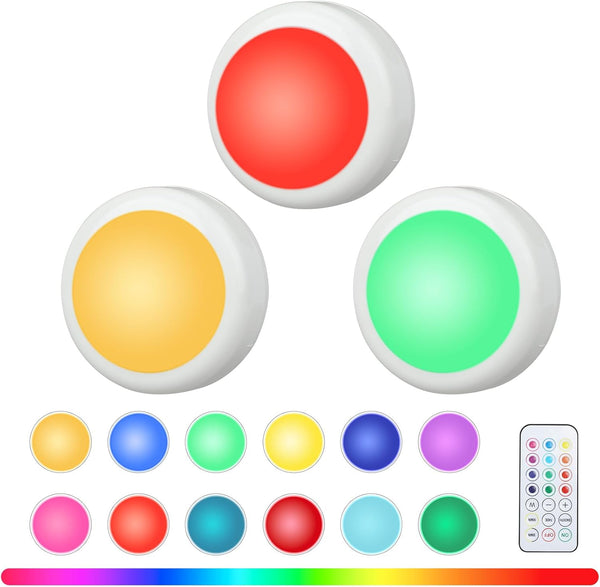 RGBW Color Changing Puck Lights with Wireless Remote - 16 Colors Dimmable