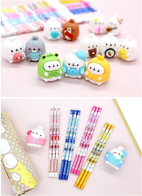 White Rabbit Molang Mini Figure Pencil Set, Korean Stationery 12ea 1 Set Blue from Korean Animation