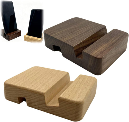 Ltvhuok 2 Pack Natural Bamboo Wood Phone Stand Cute Small Desktop Holder for
