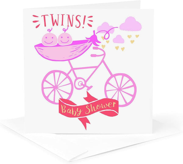 Greeting Card - Twins. Girls. Baby Shower. Announcement. Cute Picture. - Kids