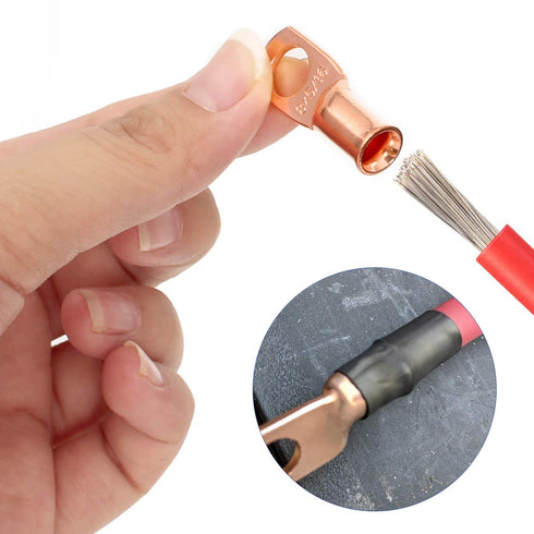 12PCS 2x3/8 Copper Ring Terminal Connectors, 2 AWG Heavy Duty Battery Cable Ends with 12 PCS 3:1 Heat Shrink Tubing for
