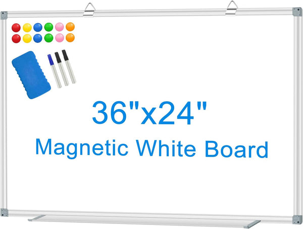 White Board Dry Erase Whiteboard for Wall, 36" x 24", Aluminum Presentation Magnetic with Long Pen Tray