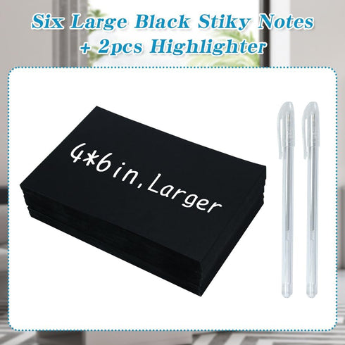 Black Sticky Notes, 4x6 Post It Notes with 2 Metallic Pens, Large Black Post It Notes for School Home Office Hospital Supplies, 6 Pads