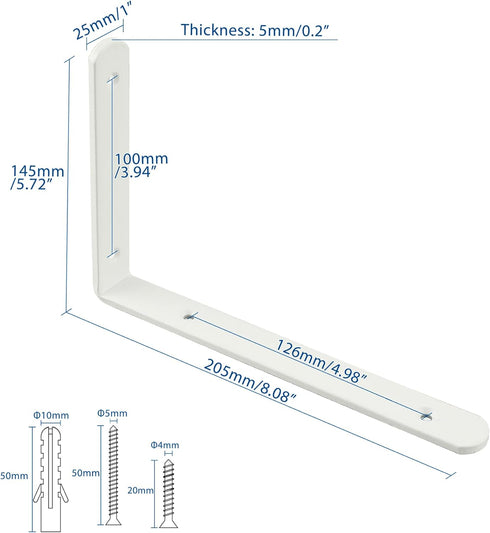Mooche 4Pack 8.08*5.72 Inch) Floating Shelf Brackets, Heavy Duty Metal L Brackets Wall Mounted Corner Brace Angle