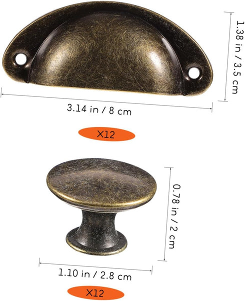 24 Luxshiny Pcs Vintage Bronze Mushroom Shape Cabinet Door Knobs with Screws Antique Dresser Drawer Pulls for Wardrobe