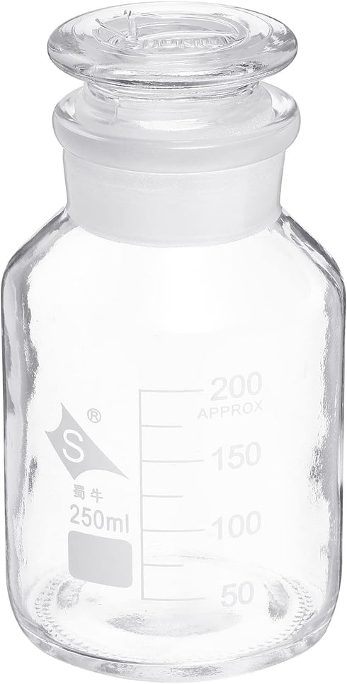 PATIKIL 250mL Reagent Media Bottle, 1Pcs Round Graduated Glass Storage Bottle with Clear Cap
