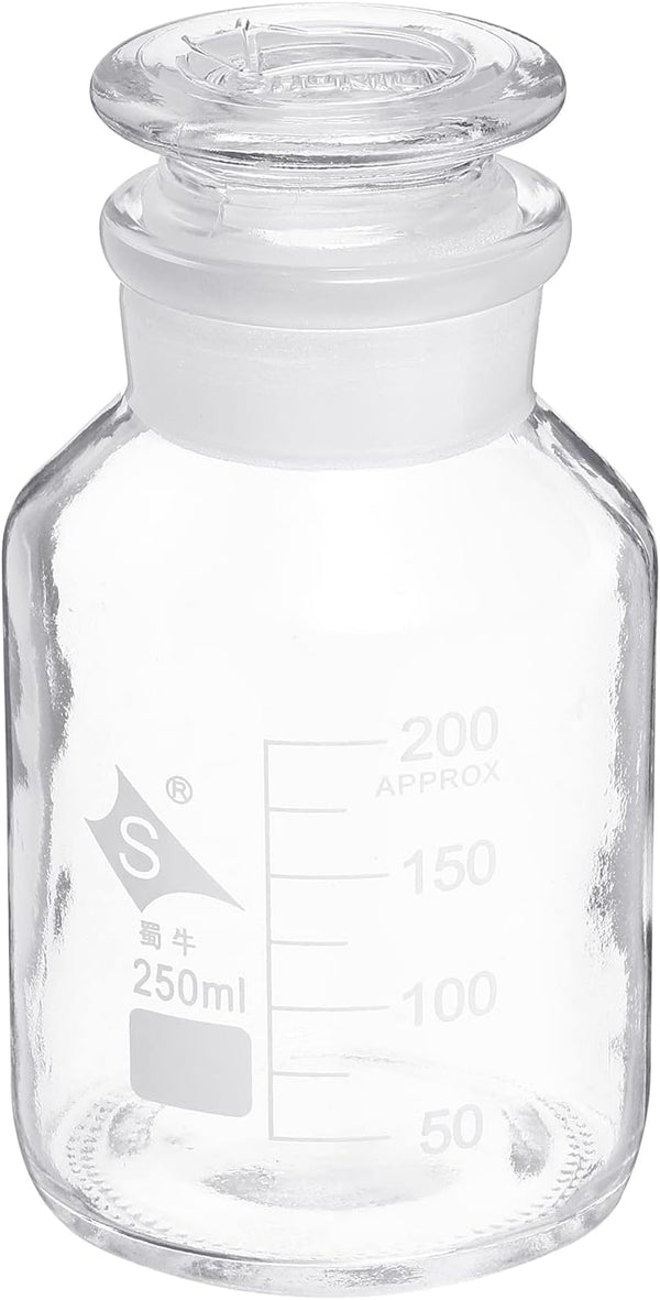 PATIKIL 250mL Reagent Media Bottle, 1Pcs Round Graduated Glass Storage Bottle with Clear Cap