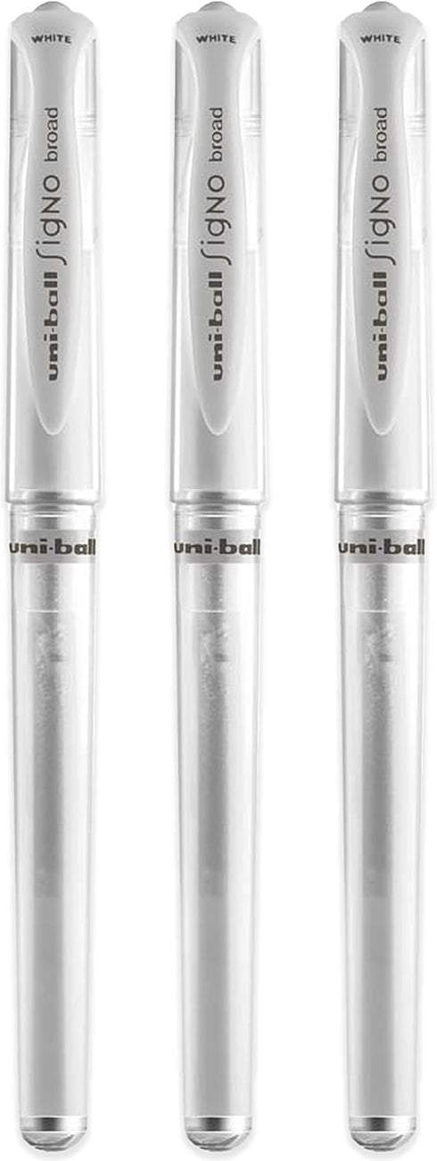 Uni-ball UM 153 Signo Broad Point Gel Pen - White, Pack of 3