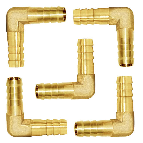 Joywayus 5Pcs 1/4" Hose ID/Hose Barb - 90 Degree L Right Angle Elbow Union Brass Fitting for Water/Fuel/Air