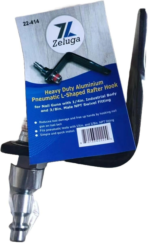22-414 Heavy Duty Aluminium Pneumatic L-Shaped Rafter Hook for Nail Guns with 3/8in. Male NPT Fitting