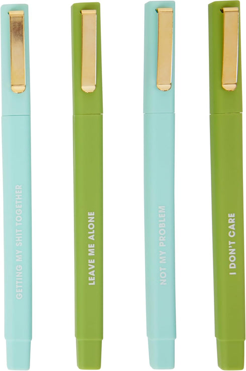 C.R. Gibson Novelty Ball Point Ink Pens - Humorous Sayings in White Font - Green & Teal - 4 Pack - Funny Writing Instruments (NP9-25506) by C.R. Gibson