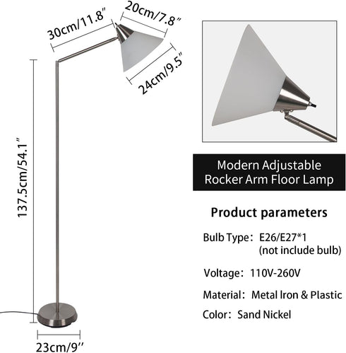 74" Bulb Floor Lamps for Living Room with Adjustable Arm, Tall Lamp for Bedroom or Office Corner, Standing Lamp