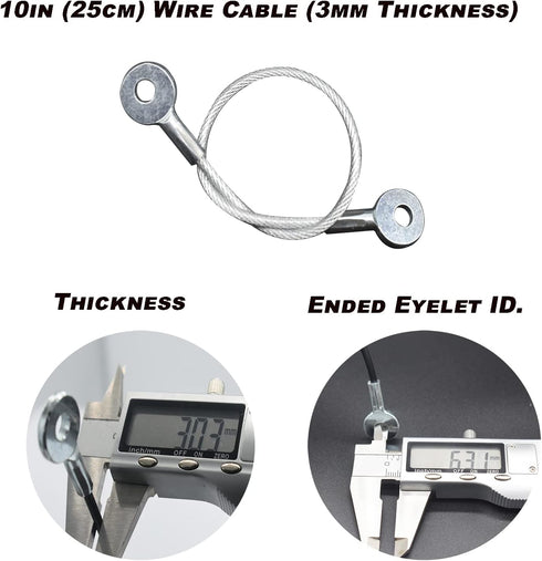 10 pcs 10 inch (25cm) 3mm Thickness Galvanized Steel Wire Cable Eyelets - Ended Short Rope Lanyard Safety Tether