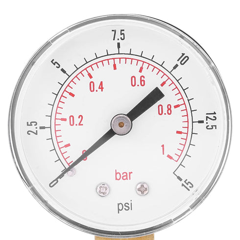 Water Pressure Meter, Dial Instrument 0-15Psi, 0-1Bar Manometer for Air and Water