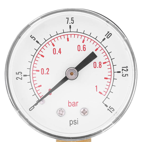 Water Pressure Meter, Dial Instrument 0-15Psi, 0-1Bar Manometer for Air and Water