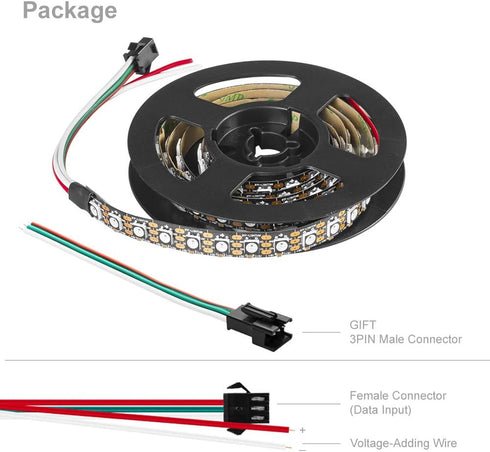 WS2812B Wires,DC5V 3.28FT 100LED 5050SMD,Individually Project,3M Tape,IP30(No BTF-LIGHTING IC RGB LED Strip,UL