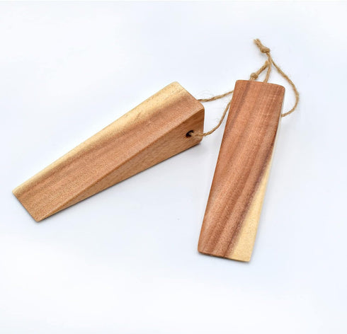 Wooden Door Stoppers, Acacia Wood Wedges with Heavy Duty Non-Skid Rubber Base (2 Pack)