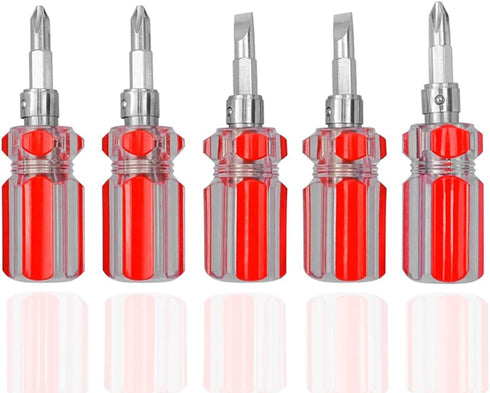 5 Pcs Stubby Magnetic Screwdriver Set, Phillips Head & Flat Head, 2-in-1 Interchangeable Bit Tool for Repair
