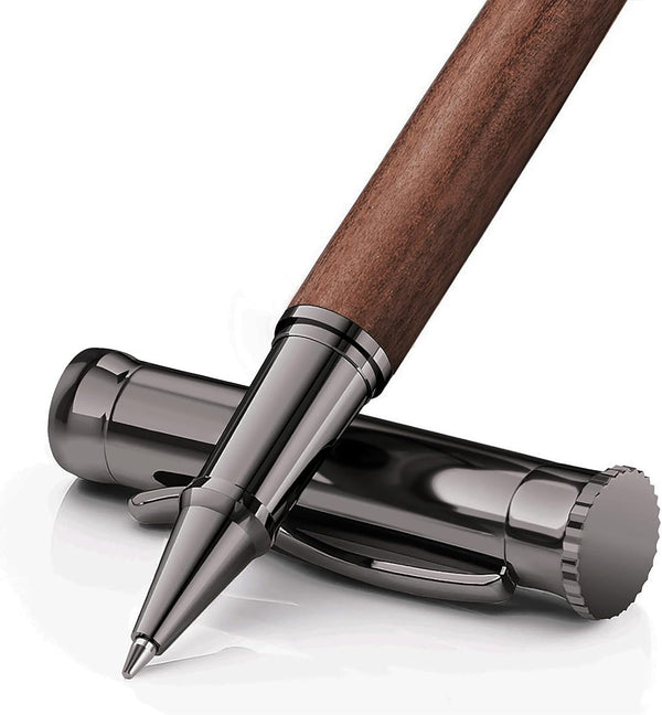 WEMATE Wood Rollerball Pen Set with 2 Extra Ink Refills (1 Black & 1 Blue), Luxury Office Gift for Men