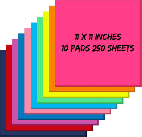 Zubebe 10 Pads Jumbo Sticky Notes, 11 x 11 Inch, Bright Colors, 25 Sheets/Pad