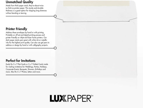 LUXPaper A7 Invitation Envelopes, 5 1/4" x 7 1/4", White, 50 Qty