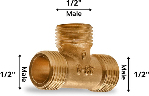 Tee Pipe Fitting T Pipe Connector Brass Tee Equal Tee 1/2" male x 1/2" male x 1/2" male Plumbing Tee for Repair 3 Way Pipe Fitting by Lakesstory