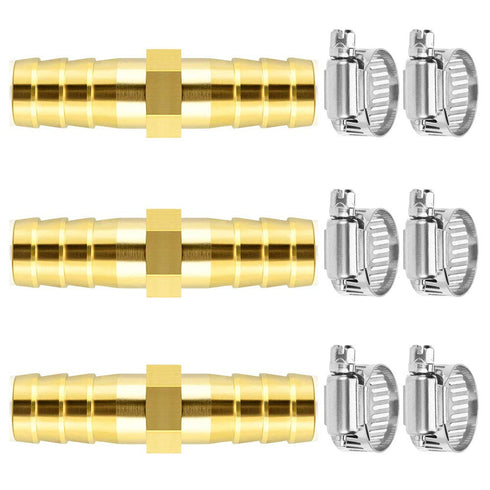Da by 3 pcs 3/8"(10mm) Barb Splicer Mender Hose Brass Fitting with 6 pcs Stainless Steel Pipe Clamps