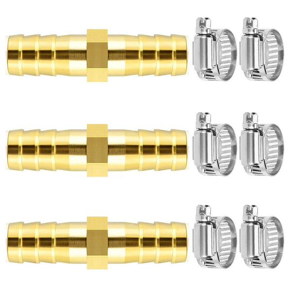 Da by 3 pcs 3/8"(10mm) Barb Splicer Mender Hose Brass Fitting with 6 pcs Stainless Steel Pipe Clamps
