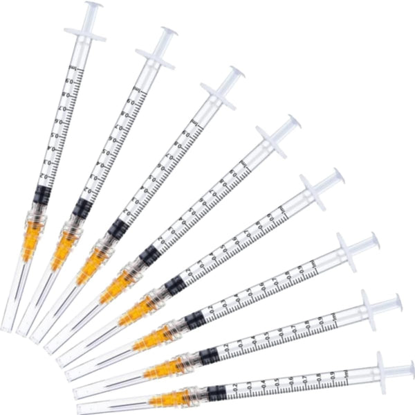 50 Pack 1ml 25Ga - 5/8 Inch Luer Lock Sample Measuring Lab Supplies, Individually Sealed Wrapped