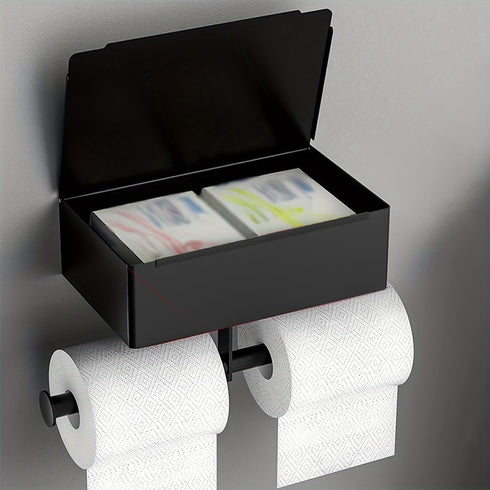 Meluvora Toilet Paper Holder with Shelf,Rustproof Flushable Wipes Dispenser,Self Adhesive Drilling Toilet Paper Holder