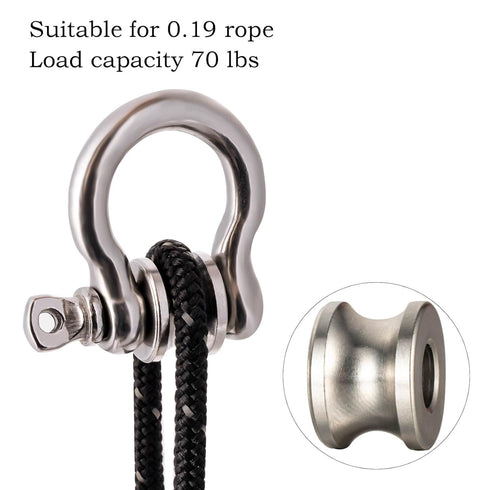 10 Pack Mini Stainless Steel Pulley D Ring Shackles, Removable U-Shaped Pulley for 1/4 Inch Wire Rope