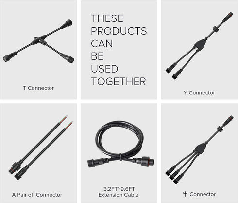 BTF-LIGHTING 5 Pin Electrical Connector 22AWG IP65 Male Female Connector 7.87in/20cm Extension Cable for LED Strip