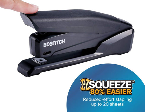 Bostitch Office Executive 3 in 1 Stapler, includes 210 Staples and Integrated Staple Remover, One Finger Stapling, No Effort, 20 Sheet Capacity, Spring Powered Stapler, Black (INP20-BLK) by Bostitch