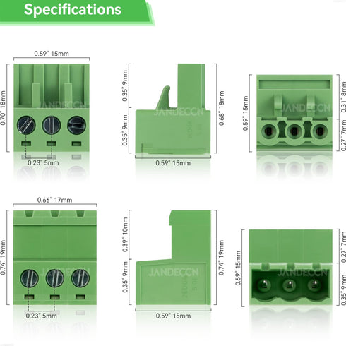 20Pcs 3 Pin 5.08mm Pitch DIY PCB Mount Screw Terminal Block Connector with 20Pcs Phoenix Plug
