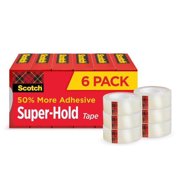 Scotch Super-Hold Tape, 6 Rolls, 50% More Adhesive, 3/4 x 800 Inches, Boxed (700S6)