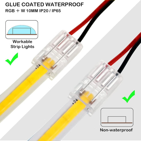 COB LED Strip to Wire Connector 20 Pieces Waterproof LED Adapter Connectors for Solderless LED Light Strip (2 Pin, 10