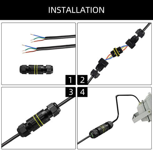 5-Pack IP68 Waterproof 2 Way 3-Core Junction Box Electrical Cable Connector, M16 Wire Range (3.5-10mm) for Outdoor