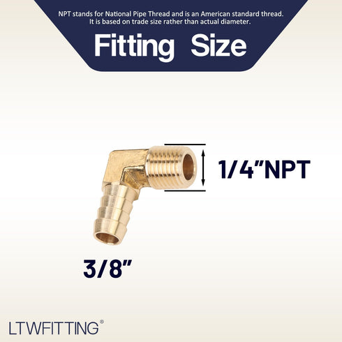 LTWFITTING 90 Degree Elbow Brass Barb Fitting, 3/8 ID Hose x 1/4-Inch Male NPT, Pack of 5