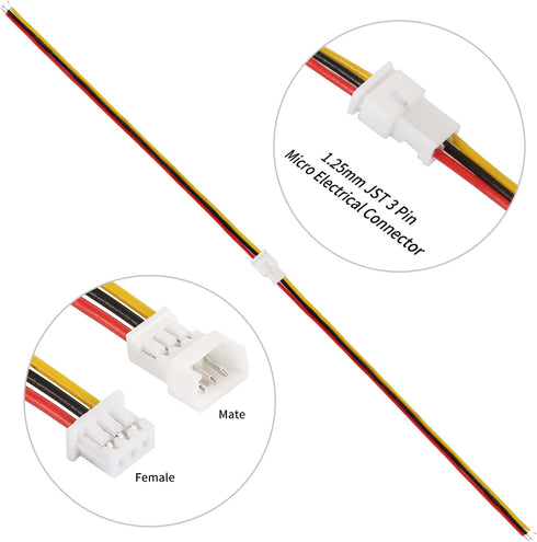 LYJEE 30 Pairs 1.25mm JST 3 Pin Micro Electrical Male and Female Connector Plug for LED Light