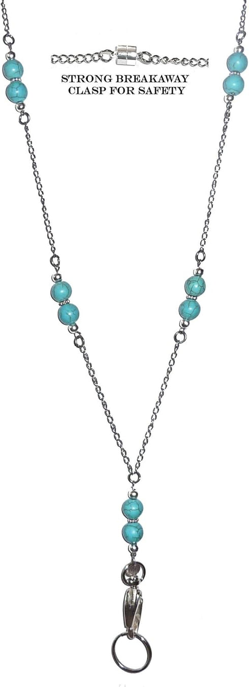 Women's Strong Stainless Steel Chain Lanyard, 34" Made in USA for ID Badge Card Holder, Teacher Nurse Keys