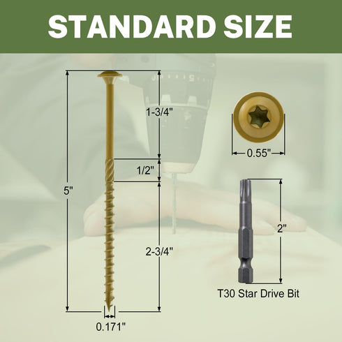 LIONMAX Lag Screws 5 Inch, Structural Wood Screw #14 x 5", 100-PCS Heavy Duty Construction Screw