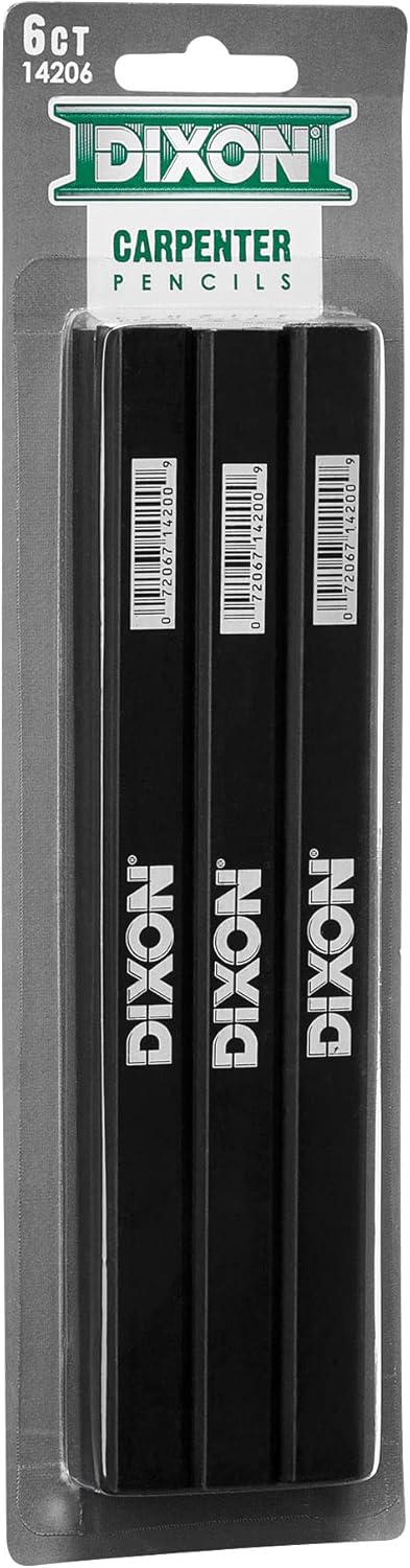 DIXON Industrial Carpenter Pencils, Medium, Black and Silver, 6-Pack