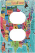 Turquoise USA Map Art Historical Atlas, 1 Gang Outlet Covers, Duplex Receptacle Wall Plate for Home Decor